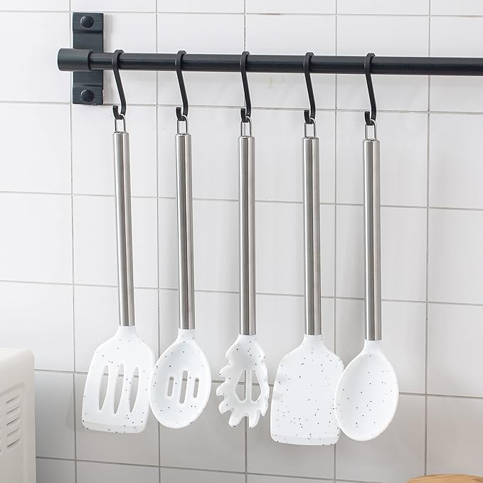 COOK WITH COLOR Silicone Cooking Utensils, Kitchen Utensil Set, Easy to Clean Silicone Kitchen Utensils, Cooking Utensils for Nonstick Cookware, Kitchen Gadgets Set, 5 Pieces, Speckled White