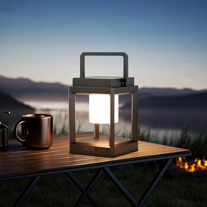 Outdoor Table Lamp, 3-Level Brightness Warm LED Lantern, USB & Solar Powered Solar lantern Waterproof, Touch Control Outdoor Lamps, Portable Cordless Lights for Patio, Balcony, Camping, Bedroom
