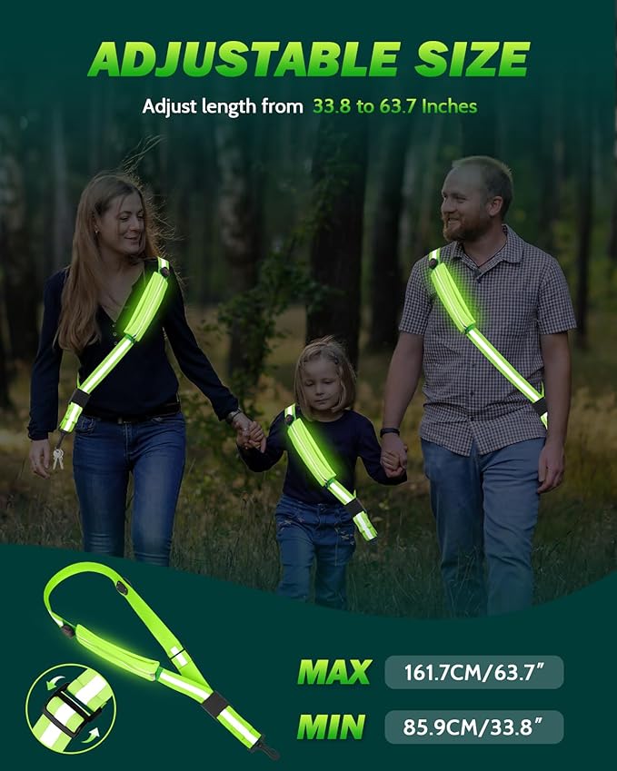 LED Reflective Belt Sash - 5 Lights Colors & 3 Light Modes High Visibility Night Safety Belt, Rechargeable Light Up Running Gear Adjustable Vest Straps for Runners Walkers Men Women