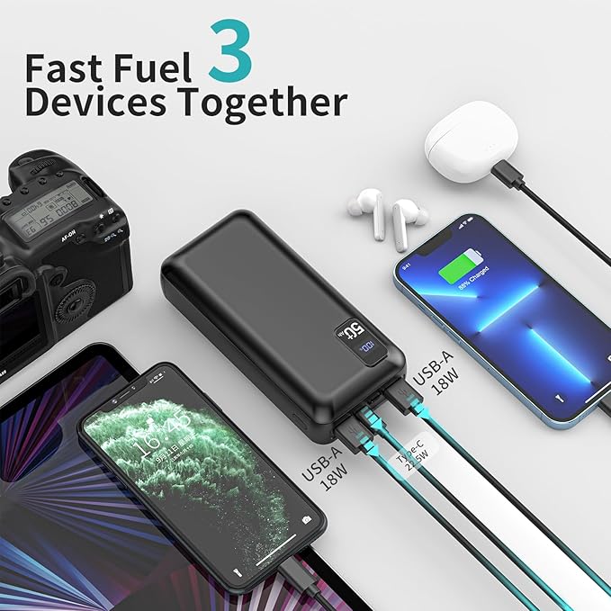 Power Bank 50000mAh 22.5W Fast Charging Portable Charger USB-C Quick Charge with 3 Outputs & 2 Inputs LED Display Huge Capacity External Battery Pack for Most Electronic Devices on The Market