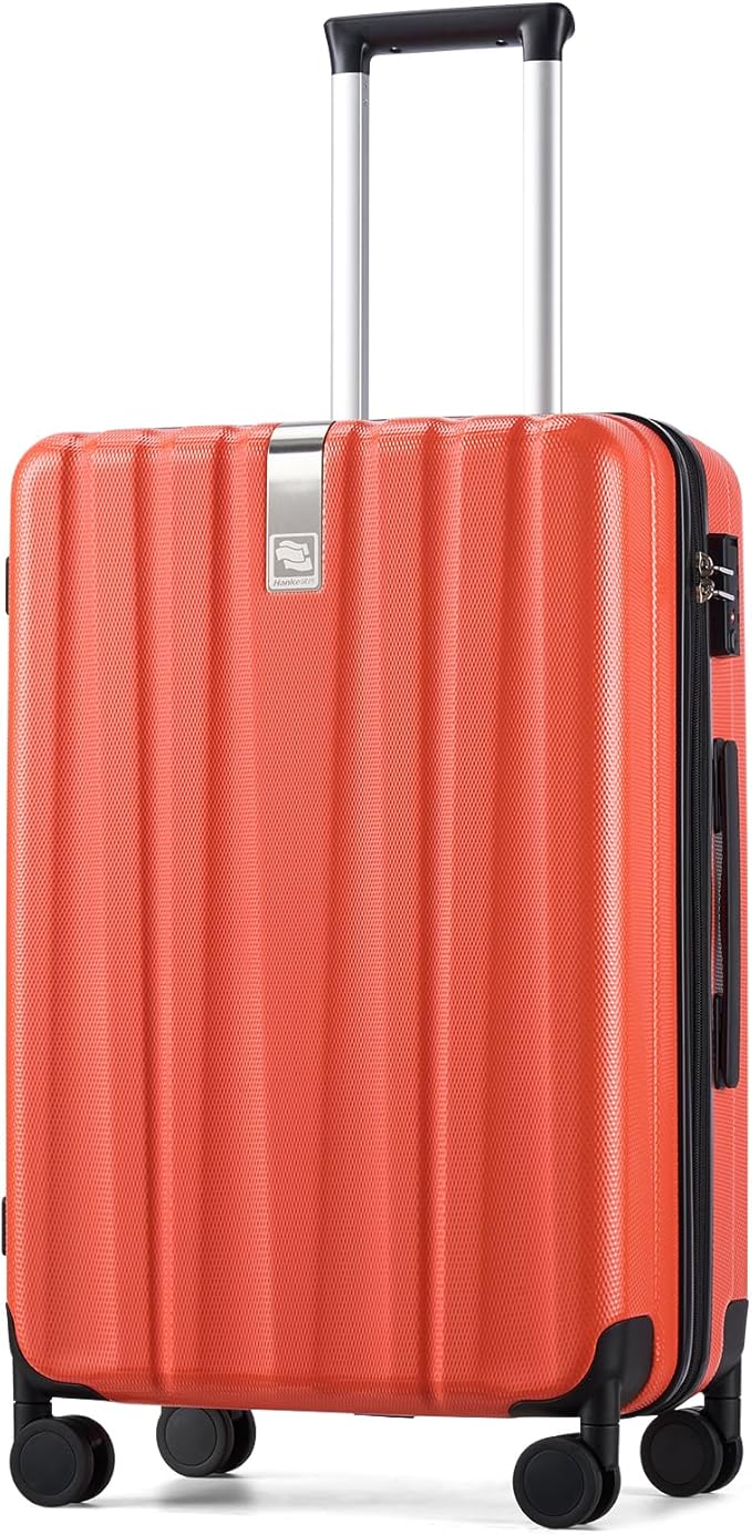 Hanke 24 Inch Luggage Suitcases With Spinner Wheels Lightweight PC Hard Shell Rolling Suitcase With Travel Lock,Checked-Medium 24-Inch （Orange）
