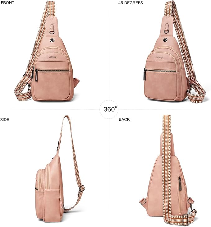 7L Sling Bag For Women Faux Leather Anti Theft Small Casual Daypack Backpack Fanny Pack Crossbody Chest Bags Purse Waterproof Light Pink