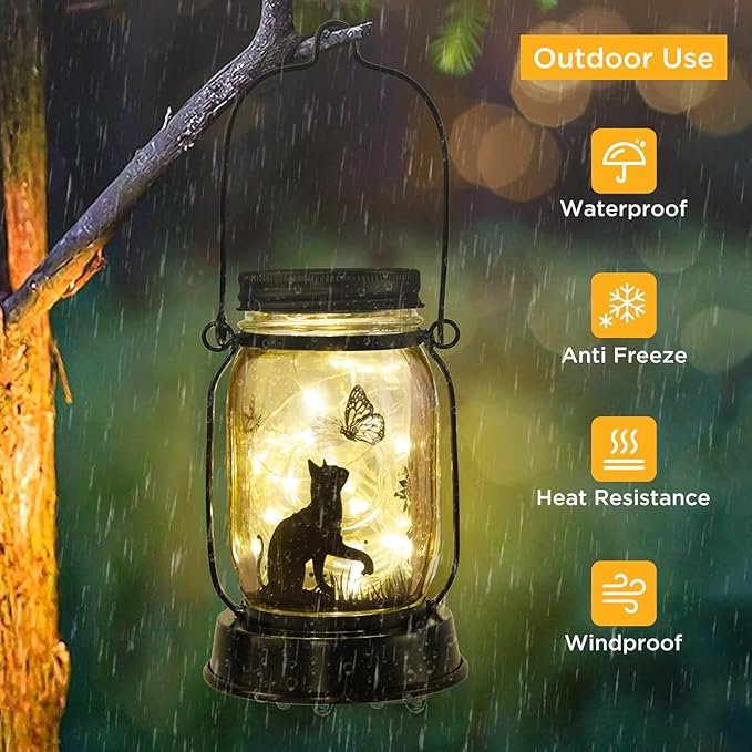 kyoryuger Cat Solar Lanterns Cat Gifts for Women Men Cat Lovers Gifts Hanging Cat Lanterns with Stake for Yard Lawn Garden Decor Black Cat Lantern Torches