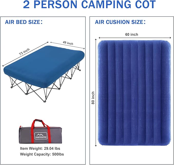 KAMPKEEPER Camping Cot,Camping Cots for Adults,Folding Camping Cot with Inflatable Air Mattress and Carry Bag,for Outdoor Travel Camp Beach Vacation (not Included The Airpump)