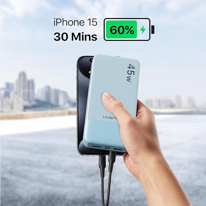 J2621 Power Bank Portable Charger,20000mAh 45W PD3.0 QC 4.0 Fast Charging Battery Pack with LED Display,2 USB-C,2 USB-A for iPhone Tablet MacBook