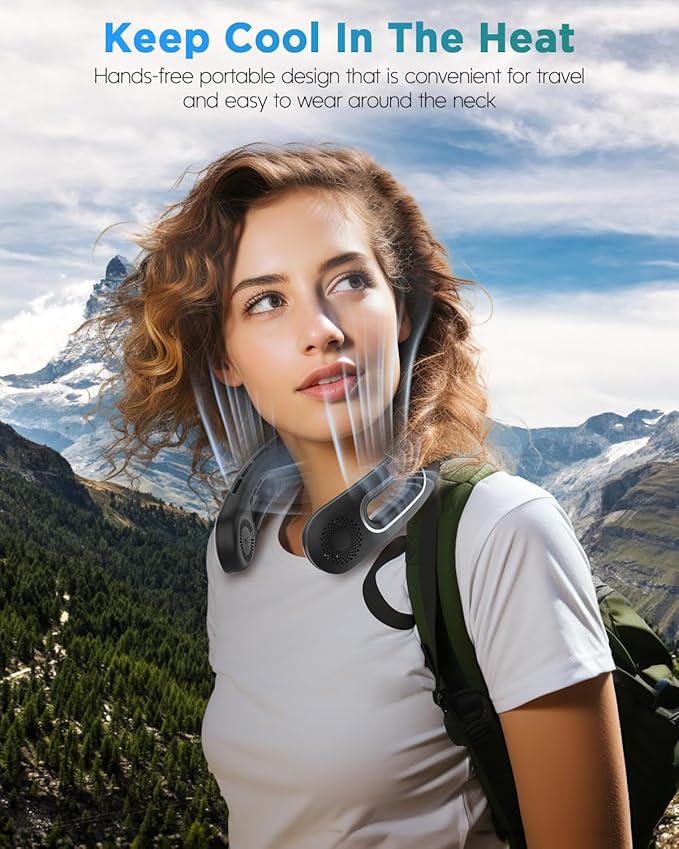 Neck Fan, Hands Free Bladeless Neck Fans Portable Rechargeable, 360° Cooling Neck Fan, 4 Speeds, Quiet, 5200 mAh Battery Operated USB Wearable Personal Fan Gifts for Women, Travel, Outdoor