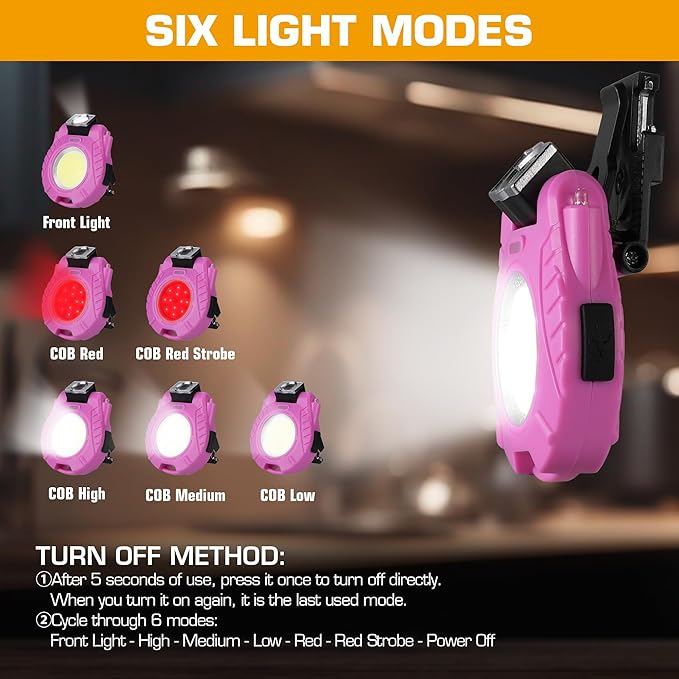 EverBrite Keychain Work Light, Hat Clip Light, Mini Rechargeable Magnetic Keychain Light with Sensor Mode, Versatile Small Keychain Flashlights, Portable, Waterproof for Camping, Hiking, 6 Modes, Pink