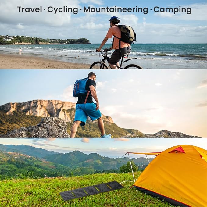 Upgraded FlexSolar 40W Portable Solar Panels Chargers with PD2.0 USB-C,QC3.0 USB-A and DC Outputs Foldable IP67 Waterproof Power Emergency Camping for Small Power Station,Phones, Power Banks