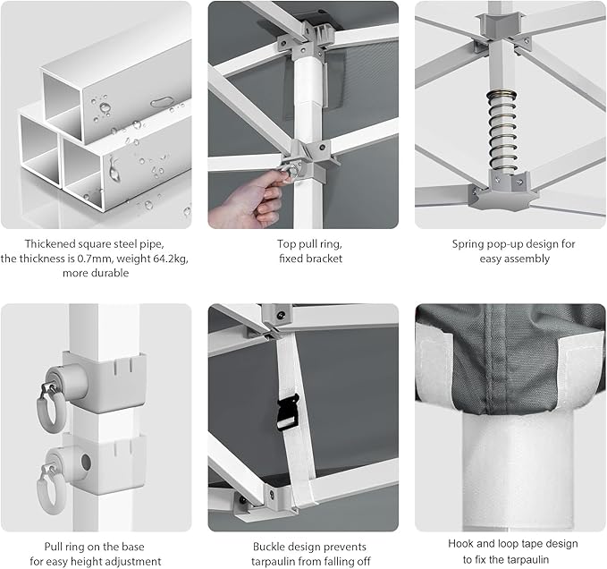 COBIZI 13x26 Pop up Canopy Tent 13x26 Canopy with 6 Sidewalls Waterproof Heavy Duty Commercial Canopy Tent for Parties Outdoor Tent Garden Gazebo Tent, Carry Bag with Wheel(13x26ft, Gray)