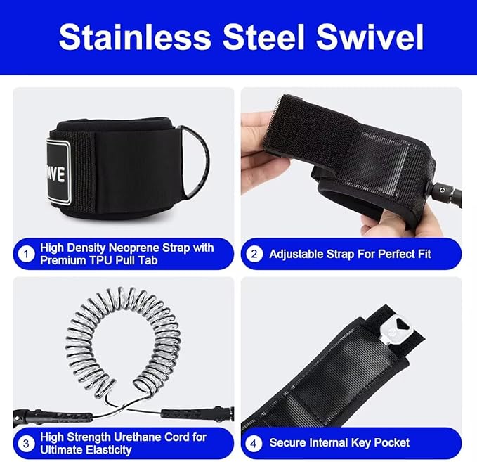 WOOWAVE SUP Leash Premium Stand Up Paddle Board Surfboard Leash Coiled 8/10 feet Stay on Board with Waterproof Wallet/Phone Case