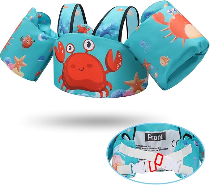 Toddler Floaties Kids Swim Vest for 22-66 Pounds Boys-Girls Water Wings Kids Pool Floaties for 2-6 Years Old Child Swim Learning Trainning