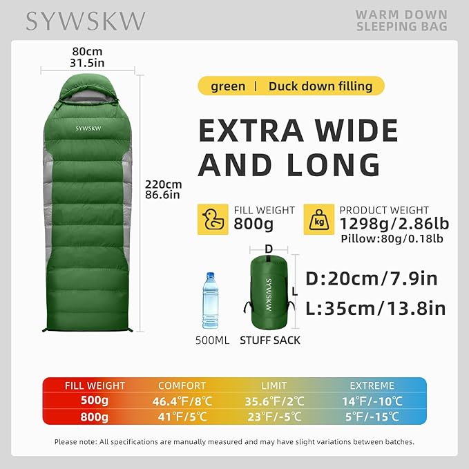 Down Sleeping Bag with Pillow, Ultralight Rectangular Sleeping Bag for Adults, Youth Backpacking,Hiking and Camping Outdoor with YKK Two-Way Zipper 680 FP Down