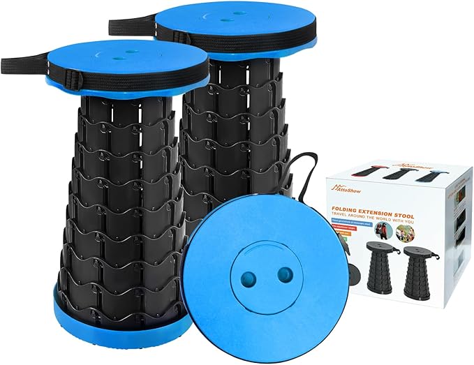 2PCS Upgraded Collapsible Stool Thickened Set, Portable Stool Folding Stools, Foldable Chair for Camping Fishing Hiking BBQ and Outdoor Activities - Max 400lbs（Blue）