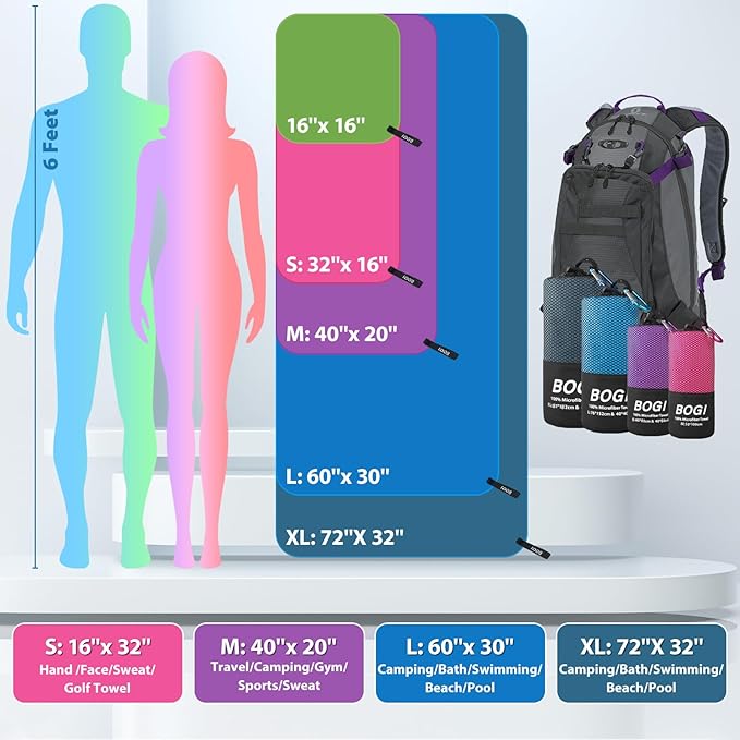 BOGI Microfiber Travel Sports Towel - Quick Dry, Soft Lightweight, Compact for Camping, Gym, Yoga, Swimming, Backpacking (XL:72''x32''+16''x16'' - Orange)