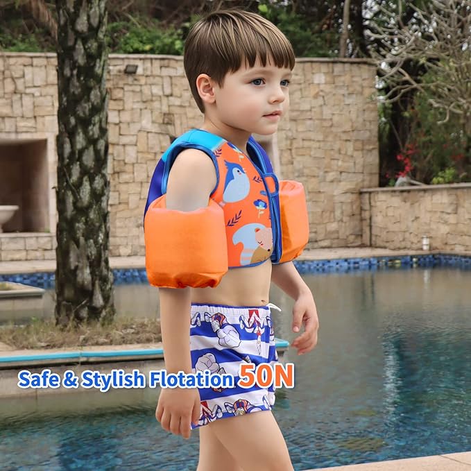 Gogokids Toddler Swim Vest, Kids Floaties for 20-50 lbs Girls & Boys, Buoyancy Jacket Swimming Aid with Water Wings for 2-6 Years, Pool/Beach