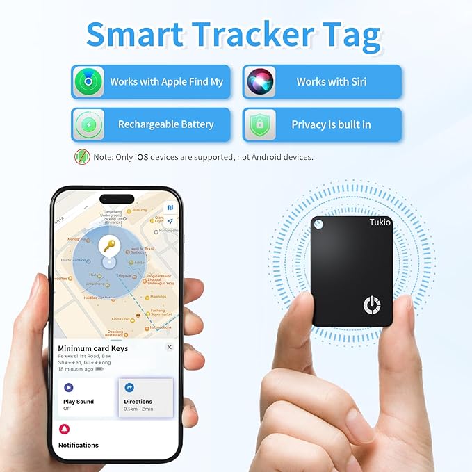 Smart Cards 4 Pack, Smart Tracker Card Compatible with Apple Find My (iOS only), Bluetooth Tracker with Wireless Charging, IP68 Waterproof Finder, Item Finder with Key Ring/Nylon Lanyard.(Black)