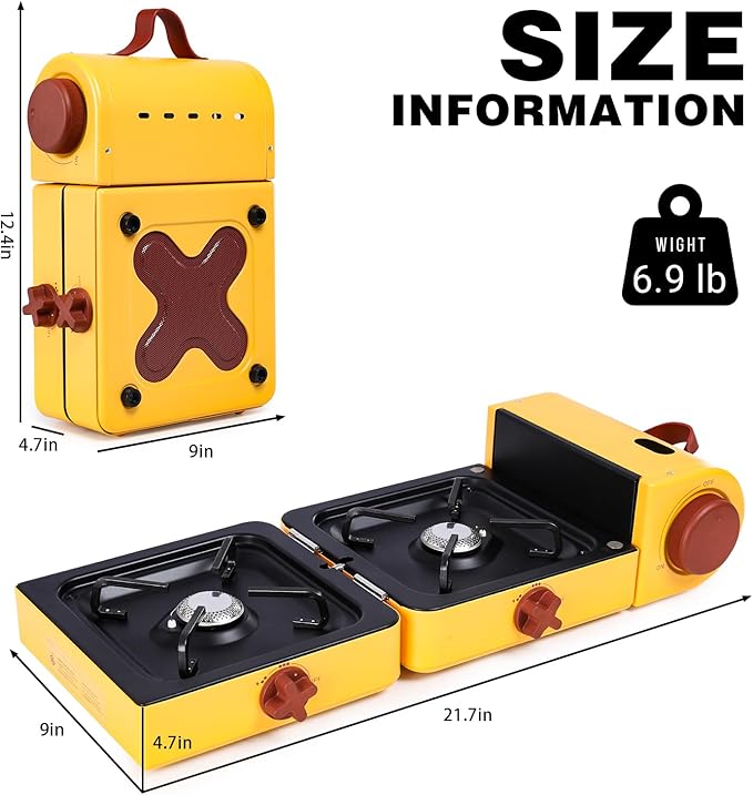 Aircity 2 Burner Folding Camping Stove - Portable Propane Stove with Adjustable Burners, Perfect for Camping, Picnics, Outdoor Activities, and Emergency Use (16,000 BTU)
