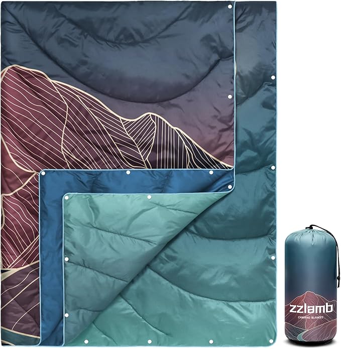 zzlamb Camping Blanket, Outdoor Lightweight Travel Blanket Puffy Portable Down Alternative, Windproof Warm Cloak with Snaps, Cozy Quilt Backpacking Picnic RV Plane Car Hammock Beach Climbing