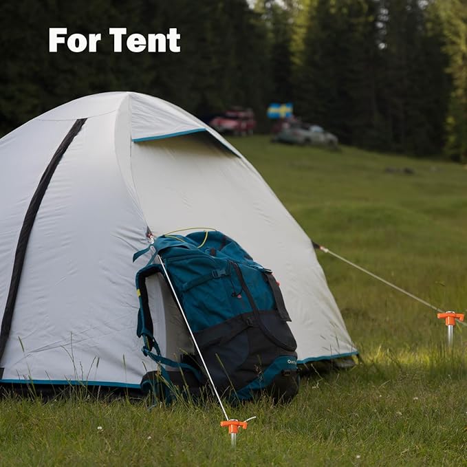 Cheardia 10 Pack Tent Stakes Heavy Duty, 9.75 Inch Yard Stakes Non-Rust Metal Tent Pegs Ground Stakes Tent Spikes for Camping Patio, Garden, Canopies, Grassland, Outdoor,Orange