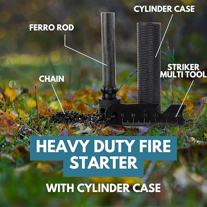 The Friendly Swede XL Ferro Rod Fire Starter Tool — Flint and Steel Fire Starter Survival Tool w/Large Ferro Rod; Weatherproof Firestarter for Camping & Hiking; Flint and Steel Kit w/Cylinder Case