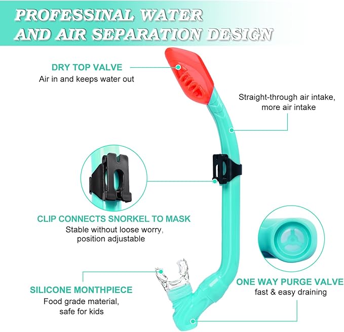 Kids Snorkel Set Dry Top Snorkeling Gear for Kids Youth Boys Girls Junior Age 5-15,Tempered Glass Swimming Diving Mask and Snorkel Set 180 Degree Panoramic View