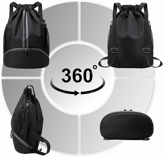 Hoedia Sports Drawstring Backpack - String Swim Gym Bag with Shoes Compartment and Wet Proof Pocket for Women and Men