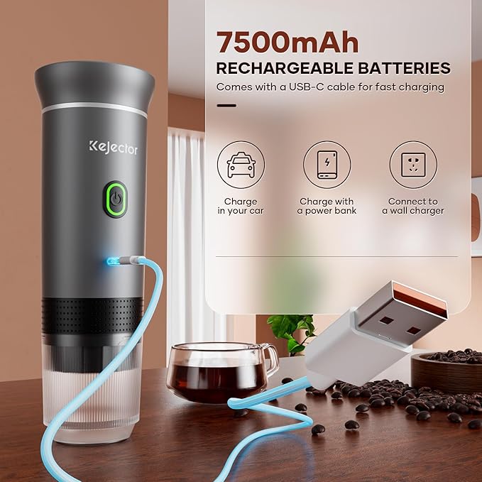 kejector Portable Coffee Maker Espresso Machine for Travel Nano Car Coffee Maker Compatible with Ground Coffee & Capsule for RV, Hiking Camping Office, Travel Espresso Maker Electric Coffee Machine