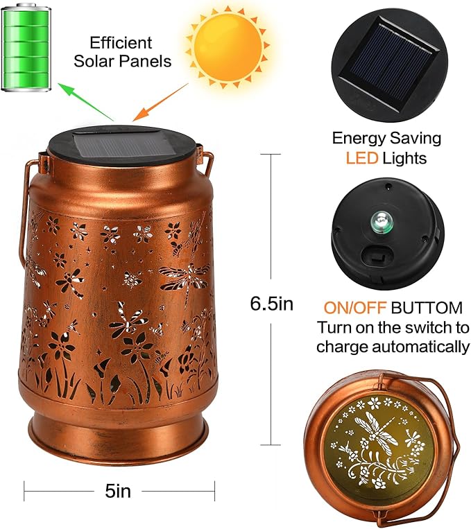 Solar Lanterns Outdoor Waterproof Garden Decor Mothers Day Gifts for Mom Women Birthday Gifts Ideas Metal Bird Decorative LED for Patio Pathway Landscape Walkway Terrace Balcony Lawn Yard (Dragonfly)