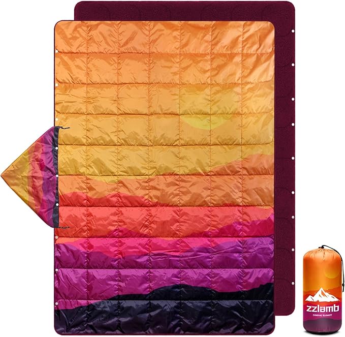 zzlamb Hooded Outdoor Blanket,Waterproof Camping Blanket Polar Fleece,Windproof Portable Warm for Stadium,Sports,Picnic,Beach,Car,Pets,56x75in Fiery Ridge Fade