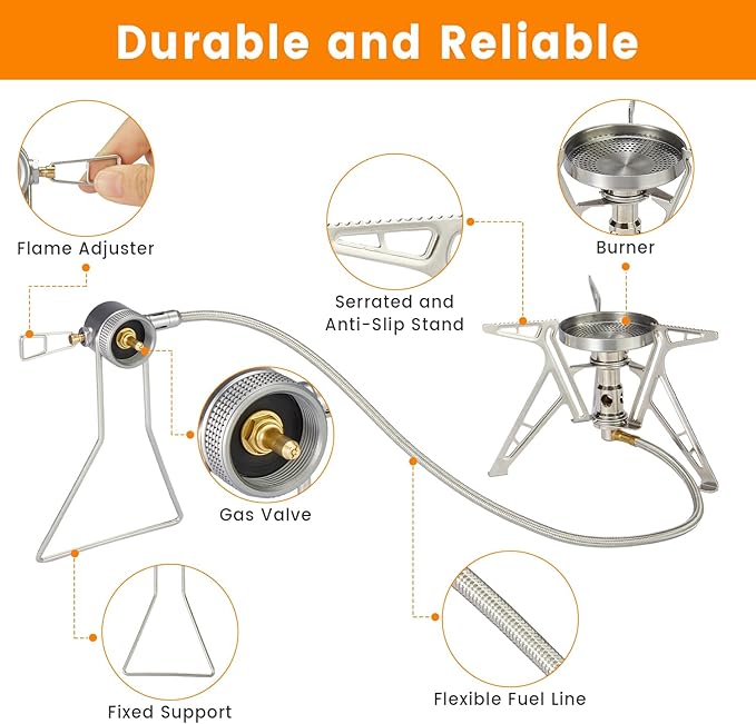 Backpacking Stoves Portable Propane Camping Cooking Stove with Fixed Support Foldable Adjustable Camp Stove Ideal for Hiking and Outdoor Cooking