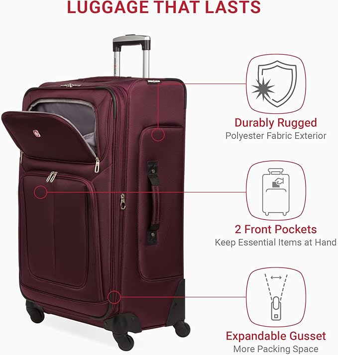 SwissGear Sion Softside Expandable Luggage, Merlot, 3-Piece Set (21/25/29)