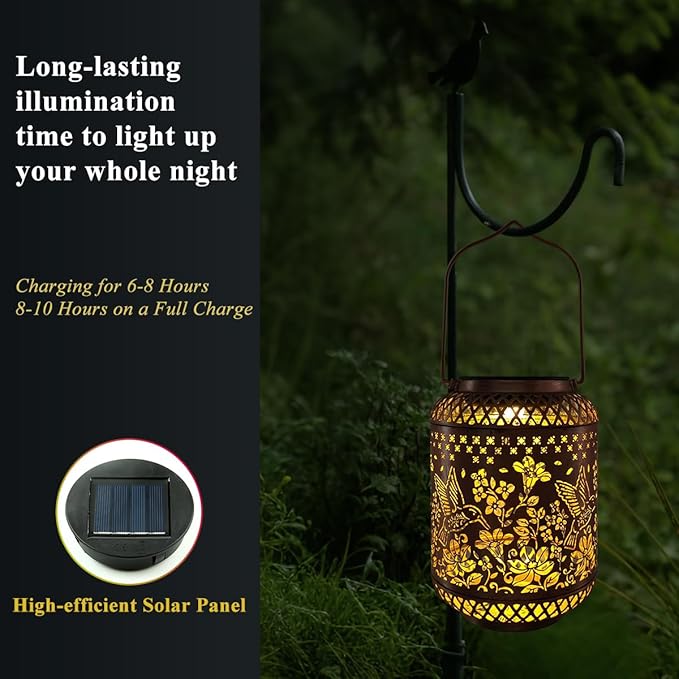 Hummingbird Solar Lanterns Outdoor Waterproof Garden Decor Women Birthday Gifts for Mom Grandma Sister Metal Hanging Solar Lights for Yard Patio Backyard Lawn Porch Decorations