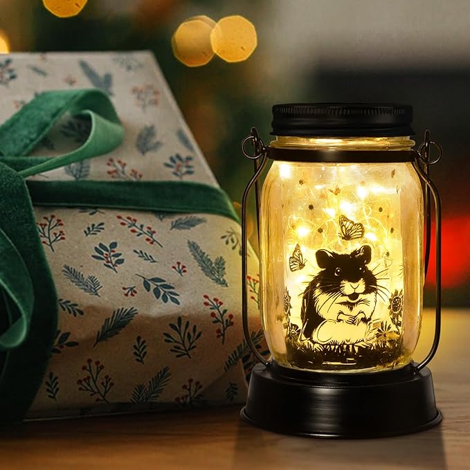 Hamster Gifts for Women/Men Hamster Solar Lanterns Mom Birthday Present Lantern Pet Loss Pet Memorial Lights Solar Garden Decoration Outside for Yard, Patio,Backyard,Porch Torche