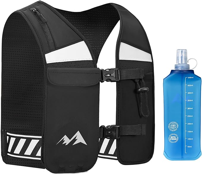 Running Vest for Women & Men,Hydration Vest w/ 17 oz Water Bottle,Breathable & Reflective w/ Adjustable Chest Straps & Waterproof Phone Pouch for Run,Trail,Hiking
