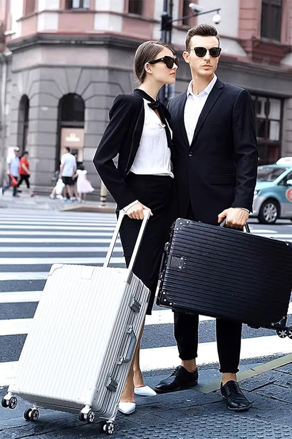 HotWay 24 Inch Checked in Luggage with Aluminum Frame,PC Hard Shell Suitcase with Spinner Wheels and TSA Lock, Large Suitcase for Travel, White