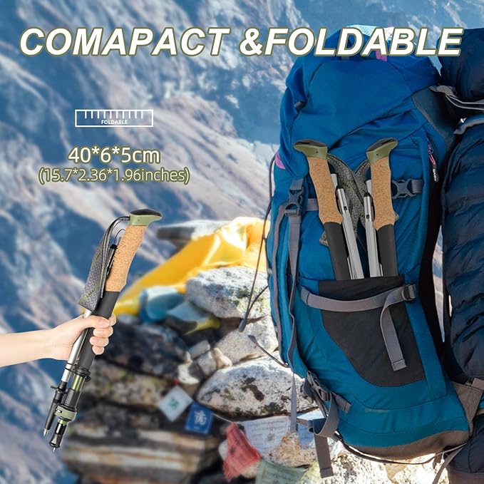 Trekking Poles, Collapsible Hiking Poles,Lightweight and Compact Walking Sticks with Adjustable Height for Men and Women
