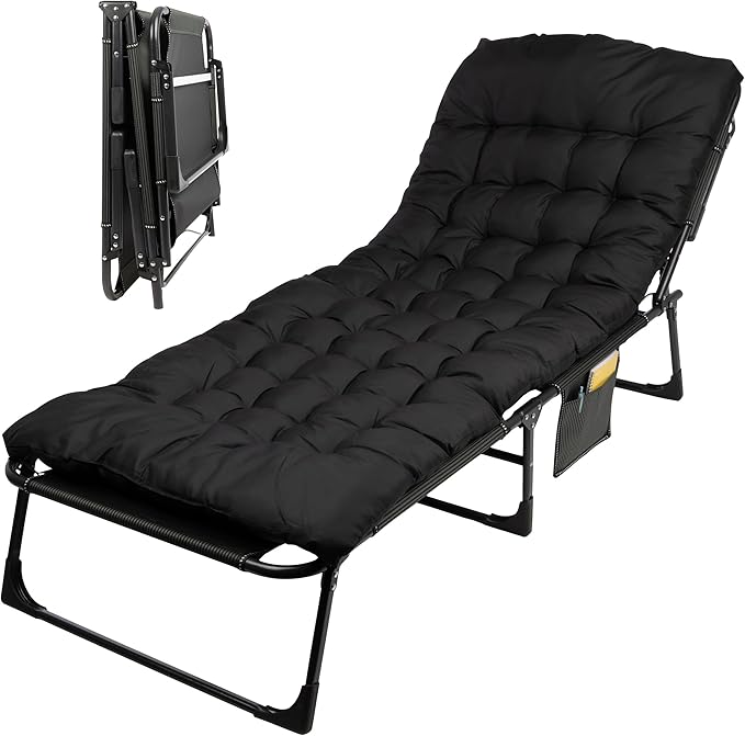 Folding Camping Cot with Mattress for Adults up to 440lbs - Heavy Duty Foldable Bed with Removable Cot Mattress and 3 Recline Positions for Travel, Camp, Beach or Guest Bed by Wakeman Outdoors (Black)