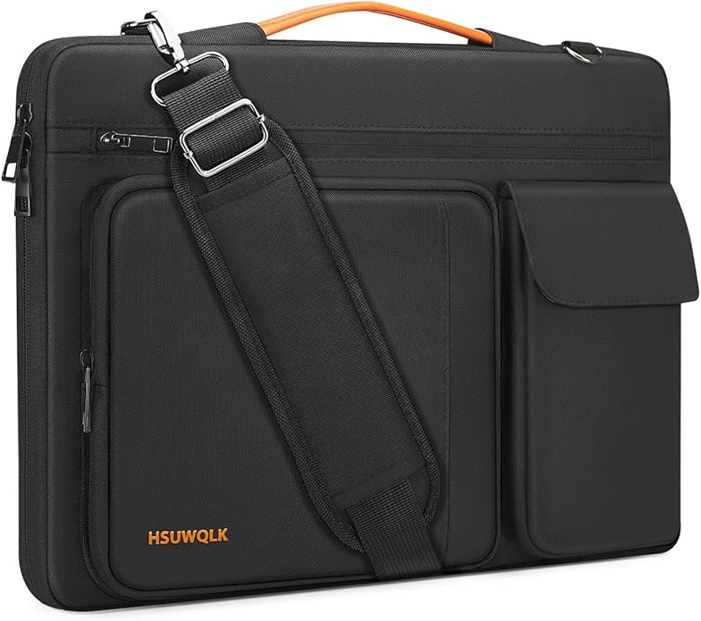 360 Protective Laptop Shoulder Bag 15.6 inch,15-15.6 inch Lightweight Computer Bags Compatible with MacBook Pro 16 inch,HP,Dell,Lenovo,Asus Notebook,Side Open Messenger Bag with 5 Pockets&Strap, Black