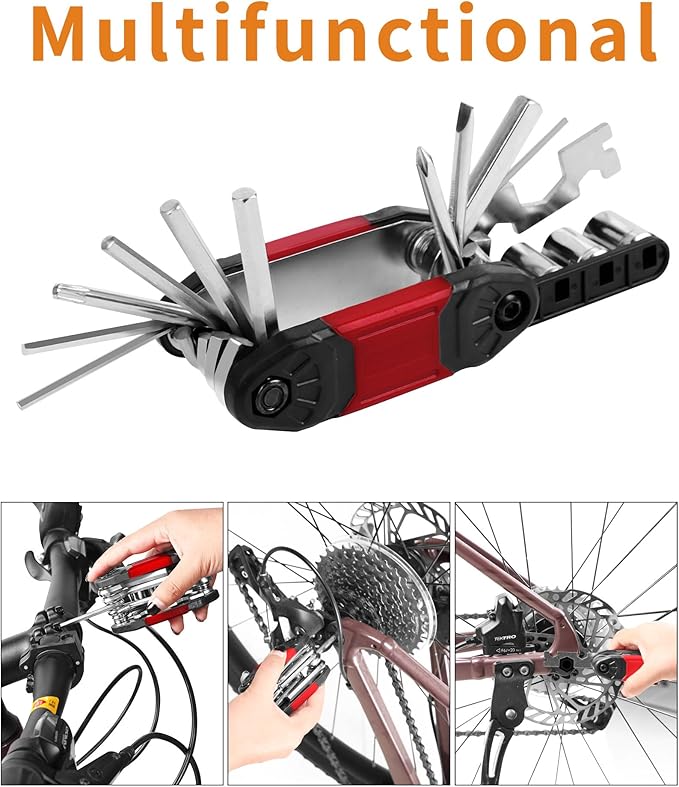 Bicycle Tire Patch Repair Kit, Bike Chain Repair Wrench, Essential Mini Pump, Portable Adult Bicycle Toolkit Accessories,Tool Kit for Camping Travel, Best Gifts for Men and Women