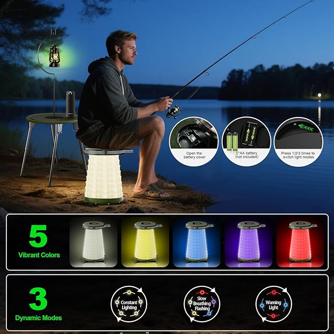 LED Camping Table Set with Stools, 300lbs Capacity Adjustable Height Folding Table & Chairs, All-in-One Compact Design for Outdoor, Camping, Picnic, Tailgating