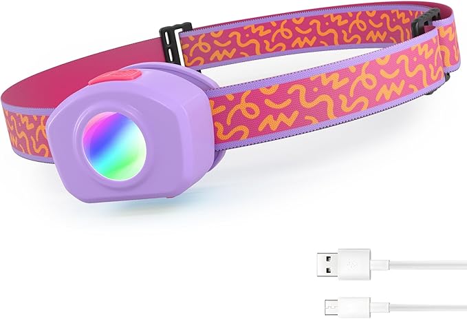 EverBrite LED Headlamp Rechargeable Kids Headlamp with RGB Mode and Adjustable Headband, 3 Modes Multicolor Headlamp for Camping, Reading, Exploring, Halloween, Christmas