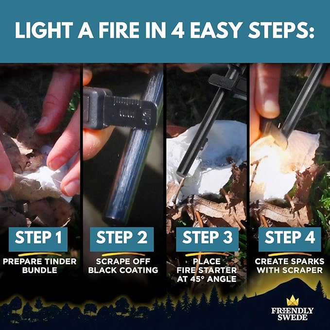 The Friendly Swede XL Ferro Rod Fire Starter Tool — Flint and Steel Fire Starter Survival Tool w/Large Ferro Rod; Weatherproof Firestarter for Camping & Hiking; Flint and Steel Kit w/Cylinder Case