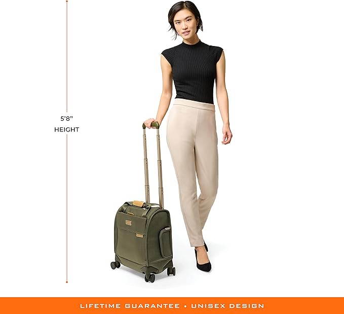 Briggs & Riley Cabin Spinner - Carry On Luggage for Travel, Suitcases with Wheels, Softside Rolling Bag for Men & Women, Fits Under Plane Seat, Interlocking Handle - Baseline Collection, Olive