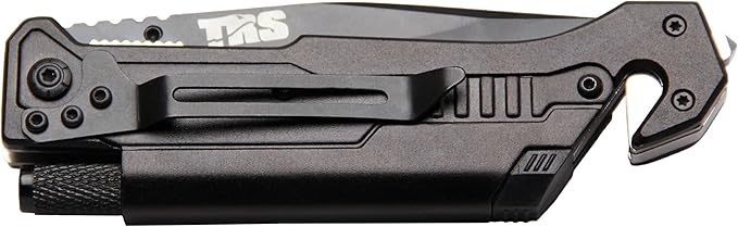 5N1 EDC Tactical Folding Knife, LED Flashlight, Ferro Fire Starter Rod, Glass Breaker, Seatbelt Cutter, 3in Razor Sharp Serrated Blade, Pocked Clip, Wilderness Survival