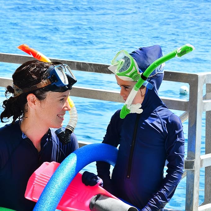 Kids Mask Fins Snorkel Set Snorkeling Packages, with Diving Mask, Snorkel, Adjustable Swim Fins, Mesh Bag, Anti-Fog Anti-Leak Snorkeling Gear for Kids for Snorkeling Swimming Diving