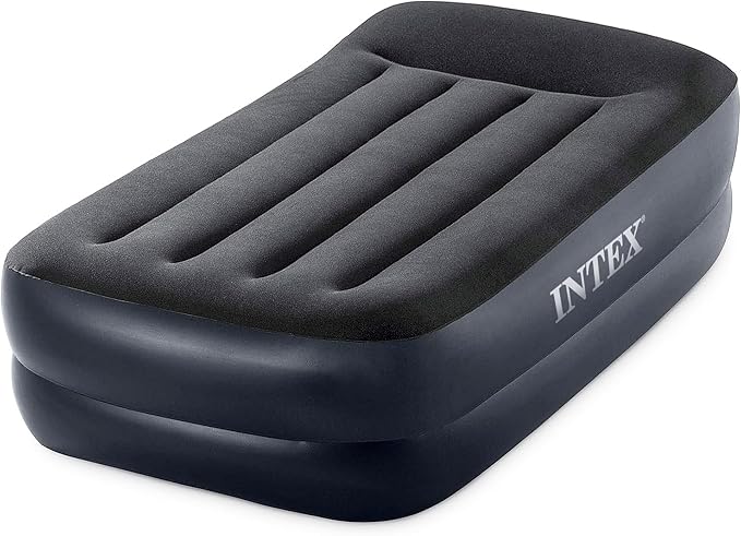 Intex Raised Airbed Mattress with Built-in Pump, Dura-Beam Plus Pillow, Twin - Portable Inflatable Luxury Blow-Up Bed for Adults, Camping, Guests