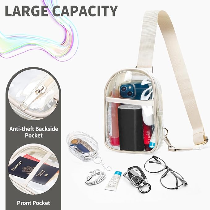 Waterproof Clear Bag for Stadium Events, Women's Crossbody Clear Sling Bag with Coin Wallet, Shoulder Bag for Daily Use