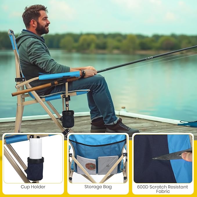 XGEAR Camping Chair with Padded Hard Armrest, Sturdy Folding Camp Chair with Cup Holder, Storage Pockets Carry Bag Included, Support to 400 lbs