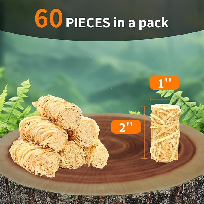 Fire Starter - Natural Fire Starters for Fireplace, Campfires, Chimney, BBQ, Fire Pit & Wood Fireplace - Odorless Pine Firestarter, Charcoal Starter for Grill (60pcs)