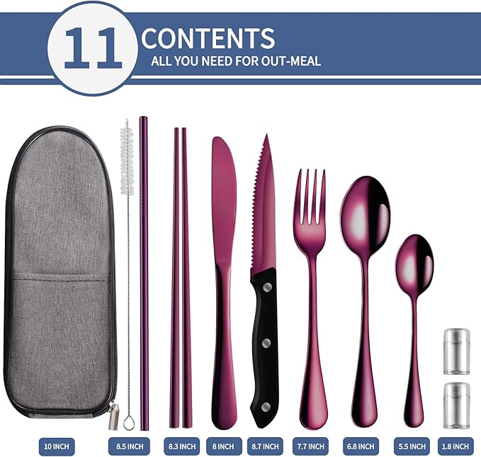 Travel Utensils with Case,Reusable Utensils,Portable Travel Camping Cutlery Set,Stainless Steel Flatware Set,Lunch Boxes Workplace Camping School Picnic (Purple)